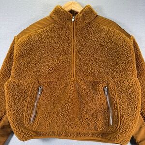 Madewell Women's Size M Brown Faux Fur Half Zip Sherpa Pullover Fleece Jacket‎